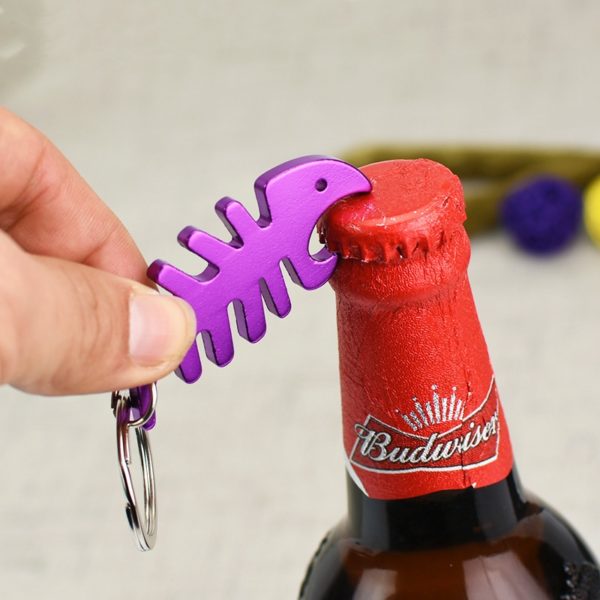 Aluminum Fishbone Shaped Bottle Opener with Keychain