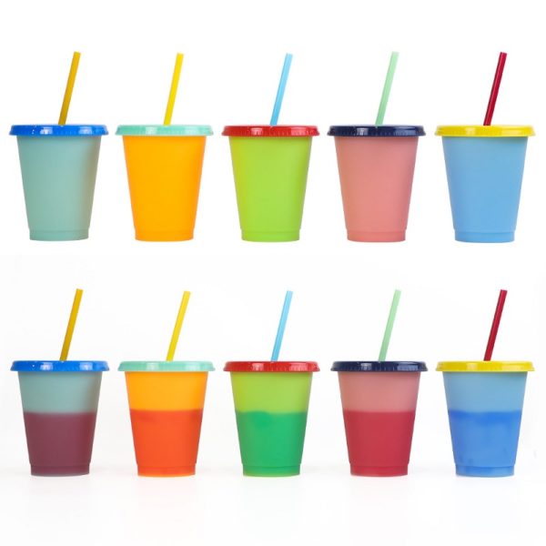 16oz Color Changing Plastic Cup Tumbler with Straw