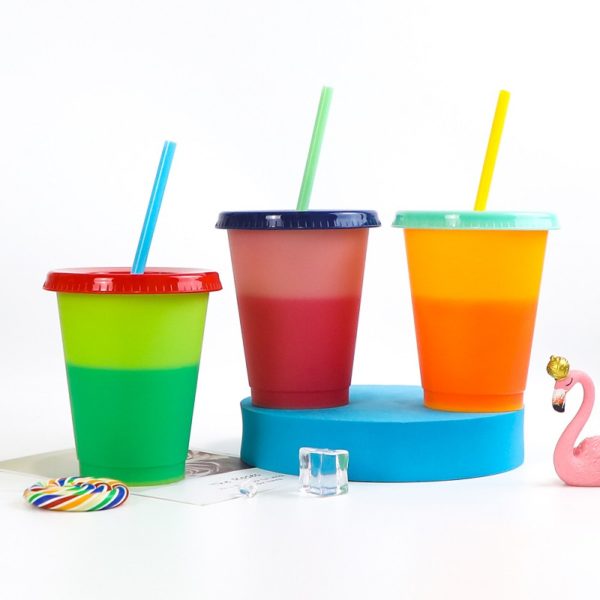 16oz Color Changing Plastic Cup Tumbler with Straw