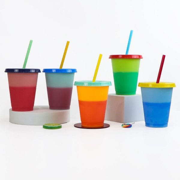 16oz Color Changing Plastic Cup Tumbler with Straw