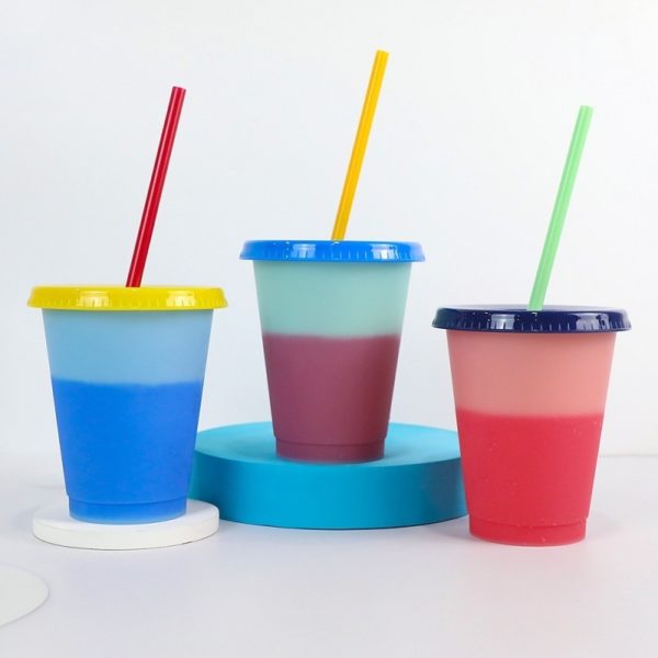 16oz Color Changing Plastic Cup Tumbler with Straw