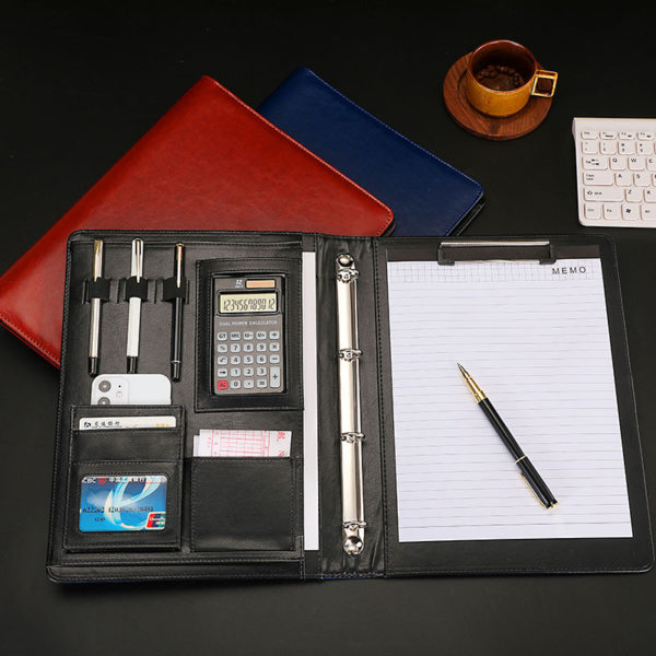 Leather Zippered Portfolio With Calculator