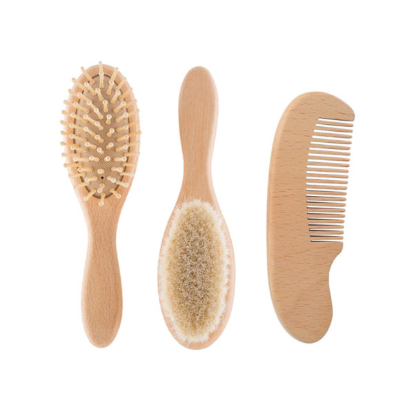 Natemia Premium Wooden Baby Hair Comb and Brush Set