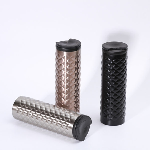 15oz Stainless Steel Vacuum Bottle with 3D Diamond Pattern