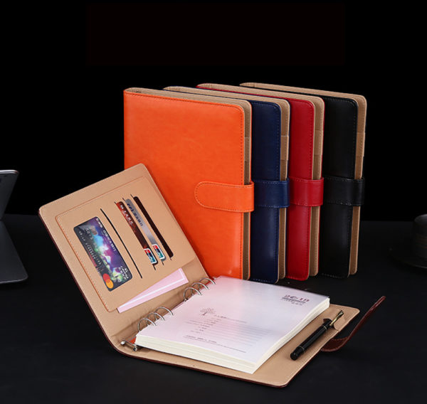 Hardcover Loose-leaf notebook with Card and Pen Holder