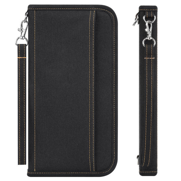 Black RFID Zipper Passport Holder ID Wallet