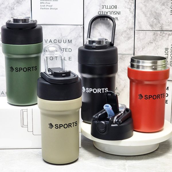 Stainless Steel Vacuum Bottle with Straw & Handle