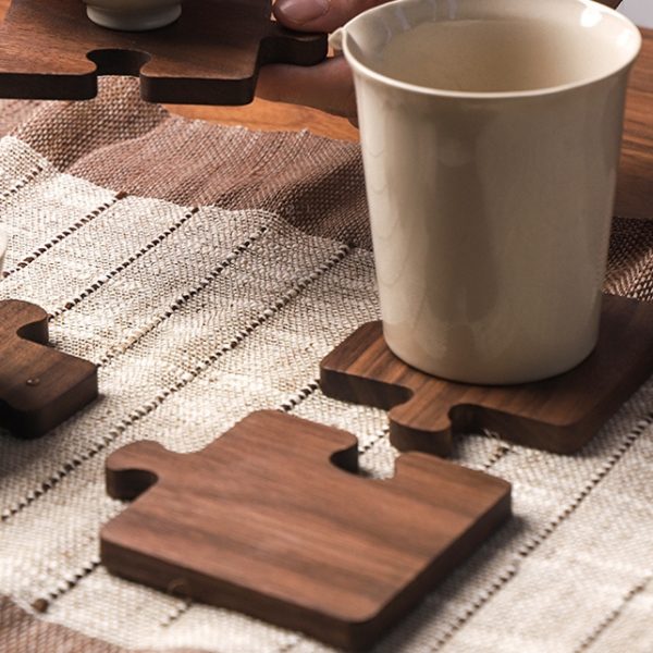 Wooden Puzzle Shaped Insulated Coasters 3.9 * 3.1 inches