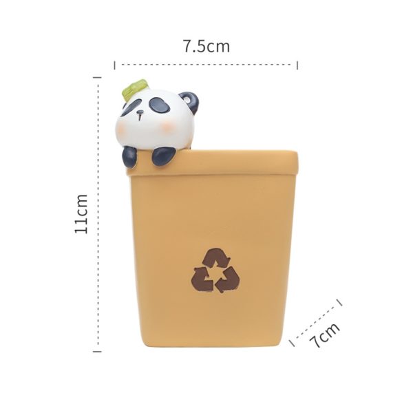 Dustbin Shaped Resin Pen Holder With Cartoon Animals