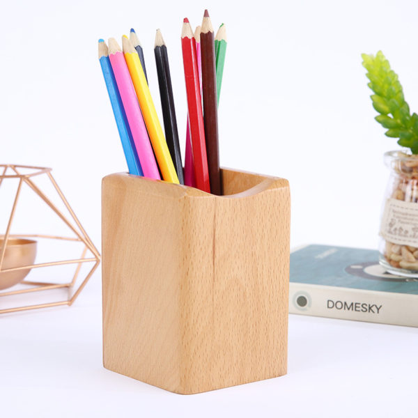 Simple Eco-friendly Cylindrical Wooden Pen Holder Makeup Collector