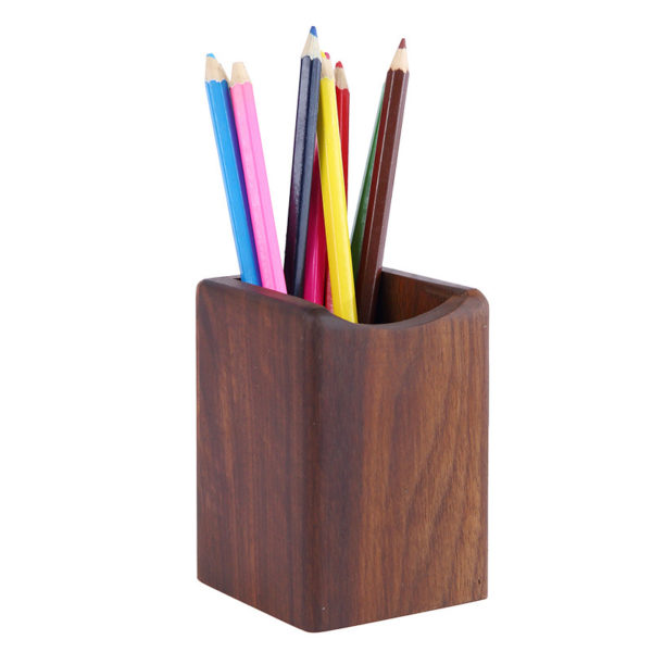 Simple Eco-friendly Cylindrical Wooden Pen Holder Makeup Collector