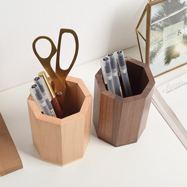 Wooden Polygonal Pen Holder Makeup Brush Container