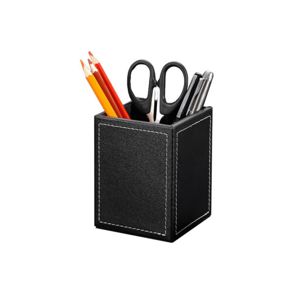 PU Black & Brown Cuboid Pen Holder Makeup Brush Container