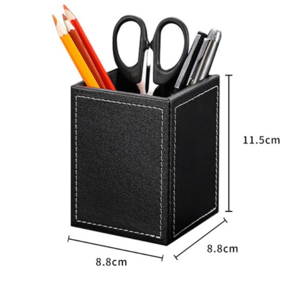 PU Black & Brown Cuboid Pen Holder Makeup Brush Container