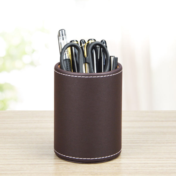 PU Black&Brown Cylindrical Pen Holder