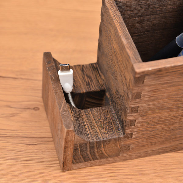 Wooden Pen Holder With Phone Stand