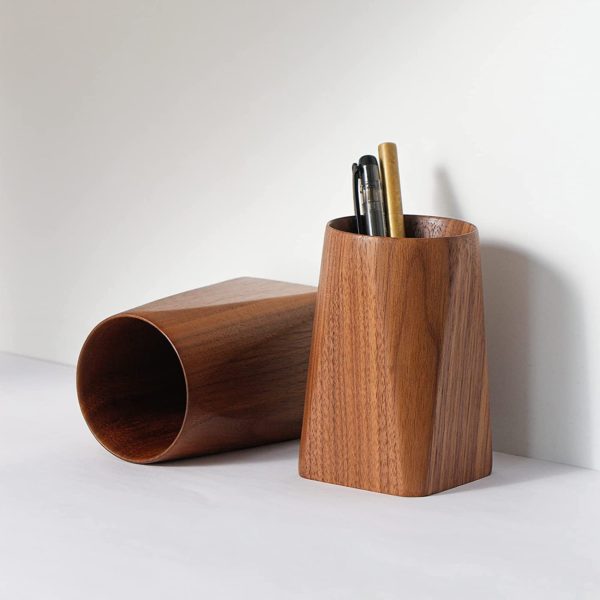 Wooden Square Bottom Cylindrical Pen Holder