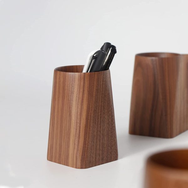 Wooden Square Bottom Cylindrical Pen Holder