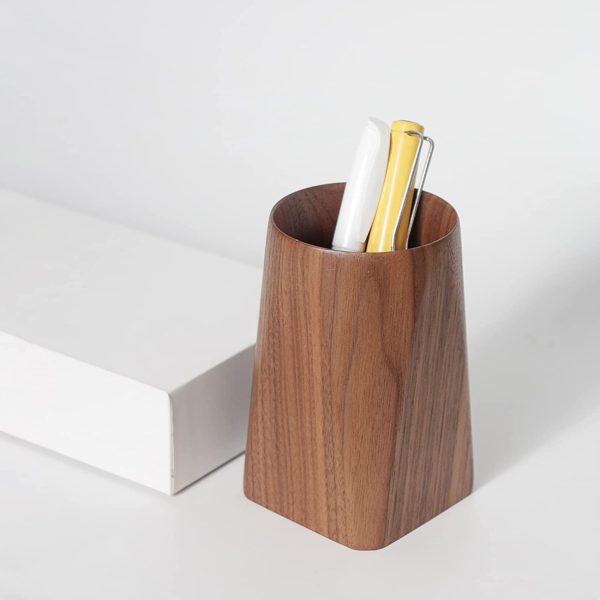 Wooden Square Bottom Cylindrical Pen Holder