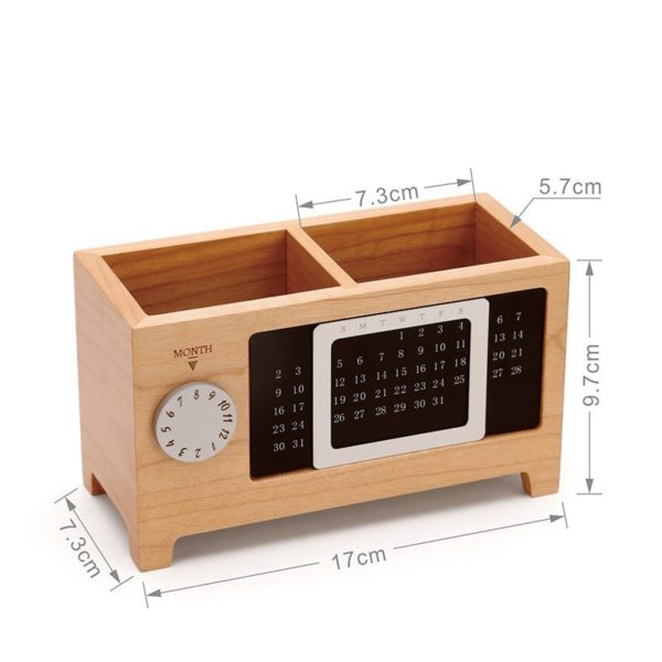 Wooden Double Pen Holder With Calendar