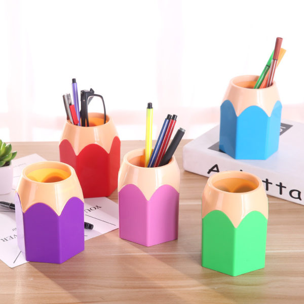 Color PVC Creative Pencil Shape Pen Holder Makeup Brush Holder