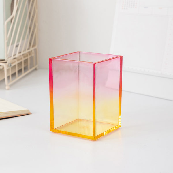 Multicolor Acrylic Cuboid Pen Holder Makeup Brush Holder Storage Container