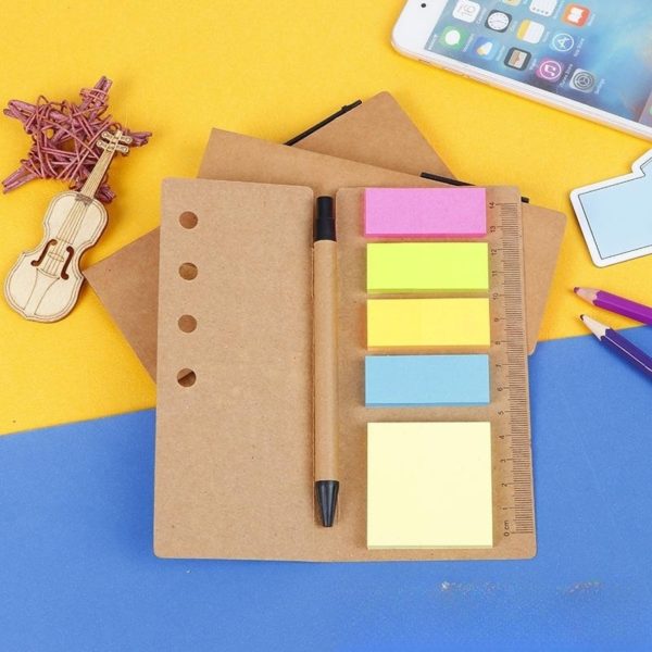 Kraft Paper 5 in 1 Sticky Note Book with Pen