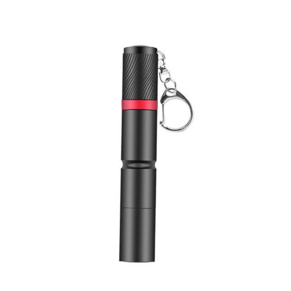 Black Mini Portable Cylindrical Aluminum Flashlight with Key Chain