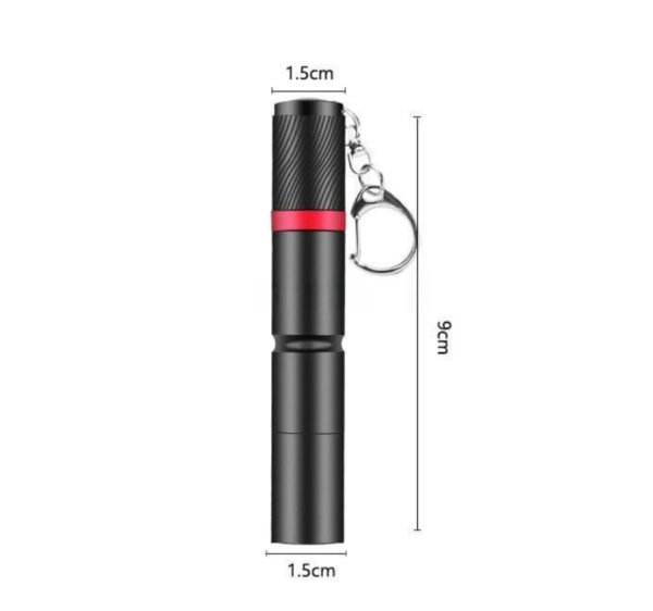 Black Mini Portable Cylindrical Aluminum Flashlight with Key Chain