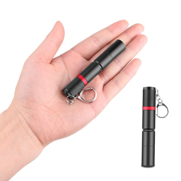 Black Mini Portable Cylindrical Aluminum Flashlight with Key Chain