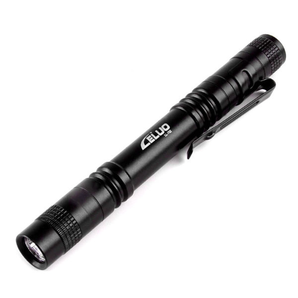 Black Portable Cylindrical Aluminum Penlight with Pen Clip