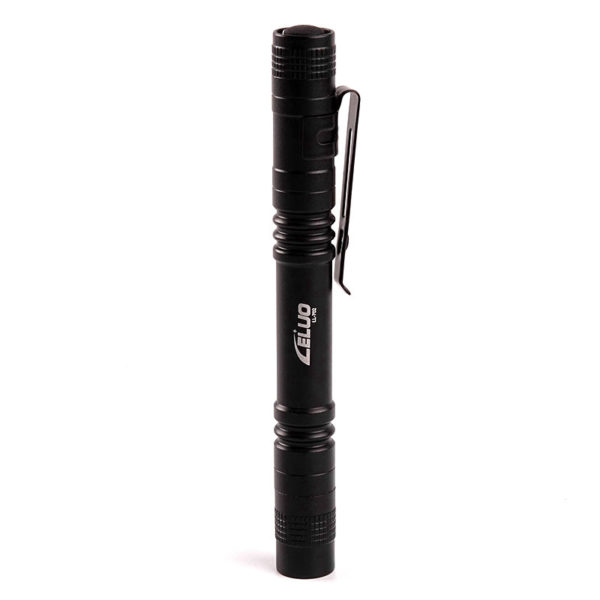 Black Portable Cylindrical Aluminum Penlight with Pen Clip