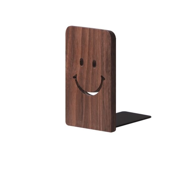 Eco-friendly Cute Smiling Face Pattern Wooden Sturdy Bookend