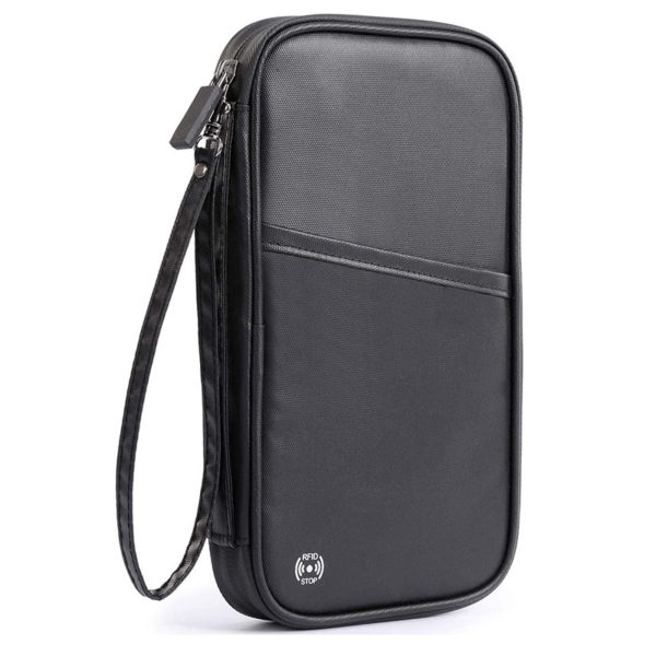 Black Large Capacity Waterproof FRID ID and Passport Holder Wallet with Lanyard