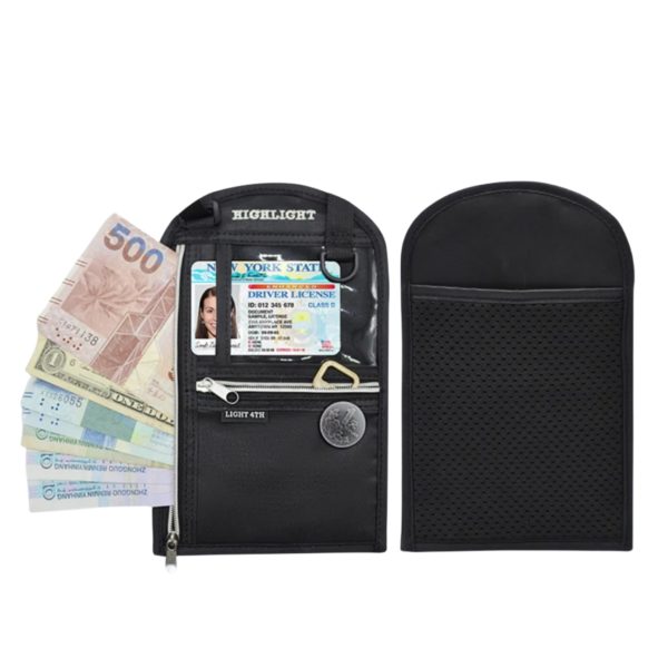 Black Hanging Travel Waterproof ID and Passport Holder Wallet with Lanyard