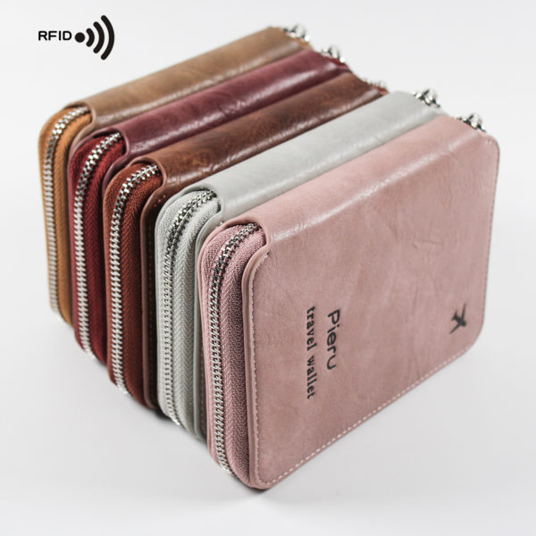 Multicolor Travel Waterproof FRID ID and Passport Holder Wallet with Zipper