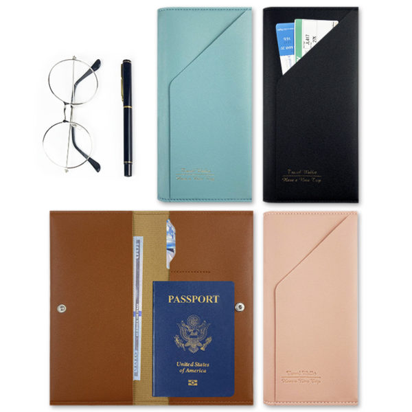 Multicolor Large Capacity PU Travel Waterproof ID and Passport Holder Wallet