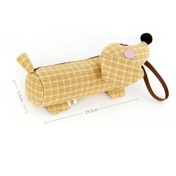 Creative Cute Dachshund Shaped Zipper Pen Pouch with Lanyard