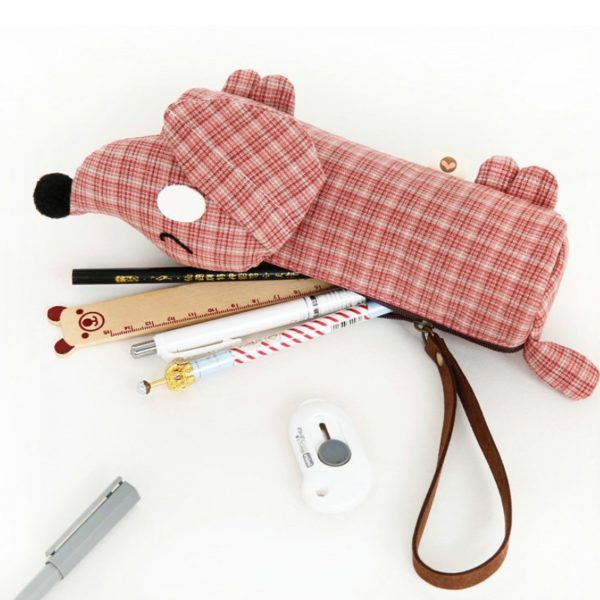 Creative Cute Dachshund Shaped Zipper Pen Pouch with Lanyard