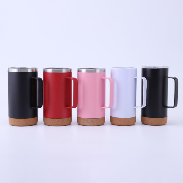 Large Capacity Multicolor Stainless Steel Cork Bottom Vacuum Bottle 16oz with Handle