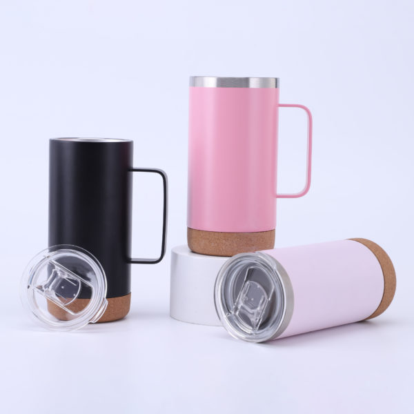 Large Capacity Multicolor Stainless Steel Cork Bottom Vacuum Bottle 16oz with Handle