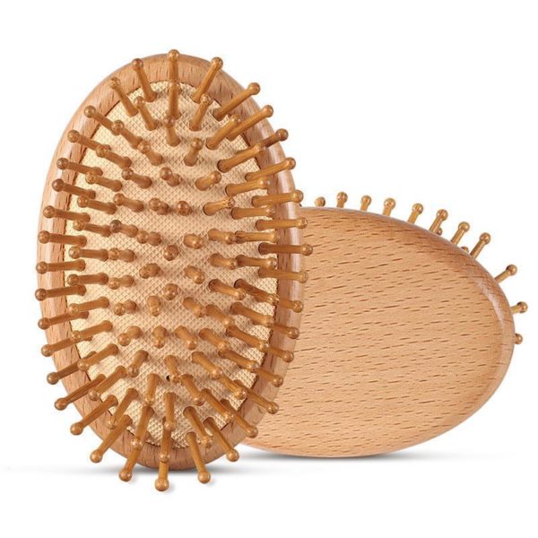 Mini Portable Beech Egg-Shaped Paddle Brush Airbag Massage Comb