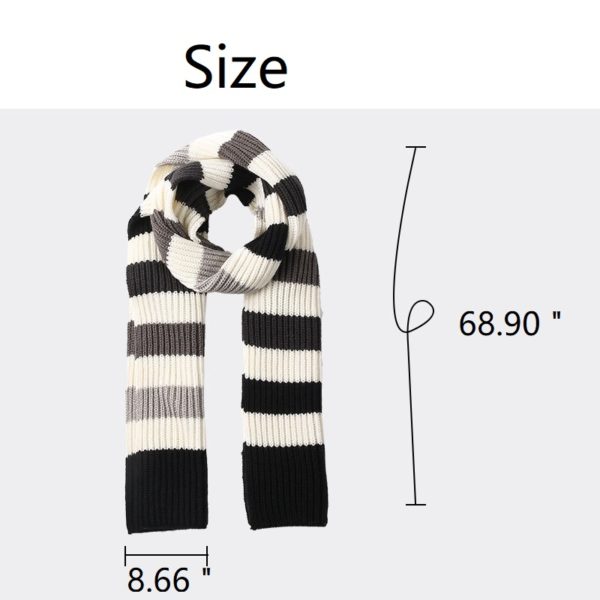 Striped Black and White Winter Warm Knitted Scarf