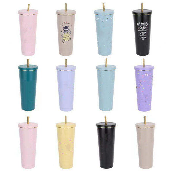 Multicolored Stainless Steel Straw Cartoon Tumbler-750ml