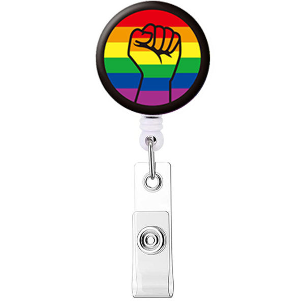 Rainbow Retractable Round Badge Reel w/ Belt Clip & Hanging Loop