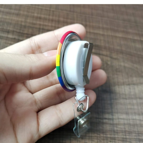 Rainbow Retractable Round Badge Reel w/ Belt Clip & Hanging Loop