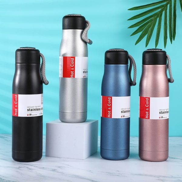 Multicolor Portable Stainless Steel Vacuum Water Bottle for Sports with Lanyard