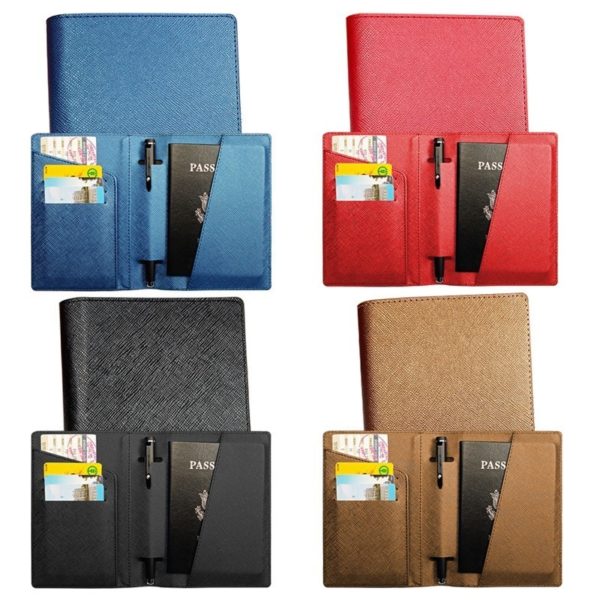 Multicolor PU Waterproof Passport Document Holder Wallet with Pen Slot