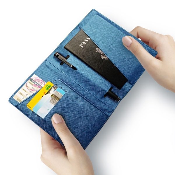 Multicolor PU Waterproof Passport Document Holder Wallet with Pen Slot