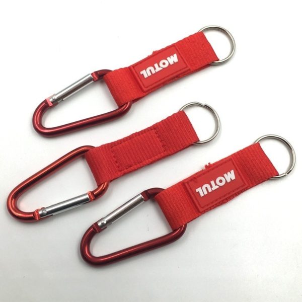 Carabiner With Red Strap And Split Ring-Customizable